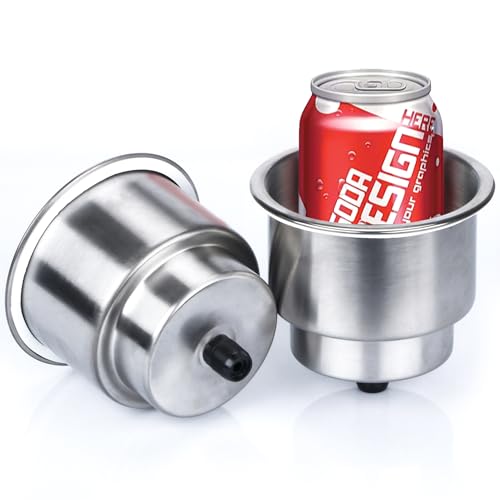 Marinebaby 2Pcs Stainless Steel Cup Drink Holder with Drain Marine Boat Rv Camper Boat Cup Holder