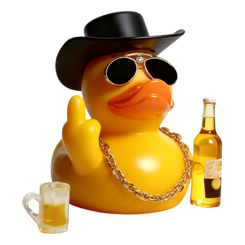 Canard en caoutchouc Décoration de tableau de bord de voiture, avec chapeau haut lunettes de soleil Accessoires mignons, Accessoire sympa pour voiture, pour Tableau de...