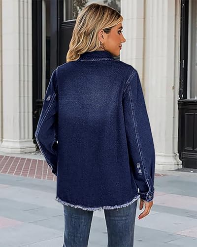 Necooer Womens Casual Jean Jacket Boyfriend Distressed Oversize Jacket Coat Washed Raw Hem Denim Jacket for Women Fashion4