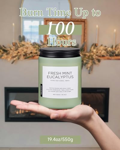 M&SENSE Eucalyptus & Mint Candles Home Scented, Natural Non Toxic Soy Candle, 19.4oz 110H Long Lasting Aromatherapy Candle for Stress Relief, Meditation, Spa, Relaxing Gifts for Men Women - Image 5