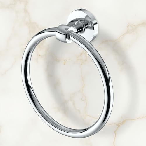 Image of Gatco 5212 Gibson Towel Ring, Chrome, Wall-Mounted Bathroom Hand Towel Holder, Durable Decorative Metal Hardware with EZ Ancor Mounting