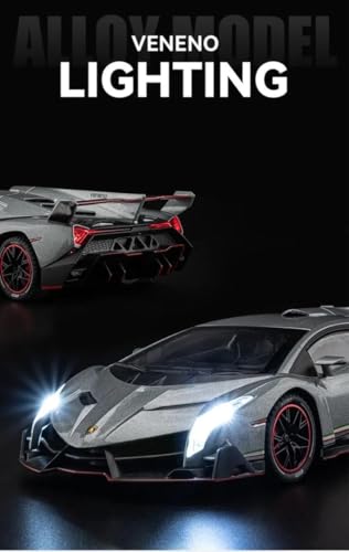 Image of WORSHIPER Alloy Metal Pull Back Die-cast Car 1:24 Big Lamborghini VENENO Toy Diecast Metal Pullback Toy car with Openable 6 Doors, Light Music Boys Gifts Toys