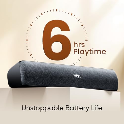 Image of Mivi Fort S16 Soundbar with 16W Powerful Audio, 2.0 Channel Surround Sound, Dual in-Built Speakers, Multiple Connectivity Options, Up to 6H Playtime, Portable & Made in India Soundbar for TV