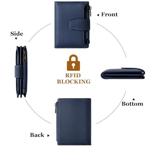 Image of Airkit Small Wallet Women RFID Blocking Soft Leather Bifold Compact Card Holder Wallet for Women with Zipper Coin Pocket 4 ID Window