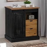 Bois massif durable : le buffet HALDEN est fabriqué en bois de pin robuste avec des veinures naturelles et des branches rustiques, connus pour sa stabilité et sa longue durée de vie. Pour le salon, le couloir ou comme armoire de cuisine.