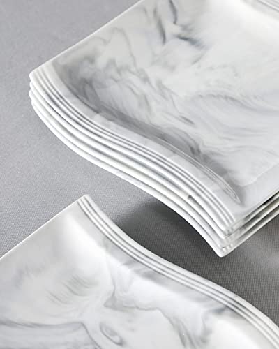 Malacasa Square Dinner Plates, 8.2 Inch White Ceramic Plates, Dessert Plates Set Of 6, Porcelain Serving Plate For Salad, Snacks, Pizza, Appetizer, Marble Grey, Series Flora #TOP7