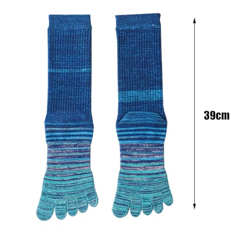 Pursuestar Cotton Toe Socks Five Finger Socks Long Thickened Calf High Athletic Running Rainbow Striped Socks for Men Boys2