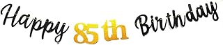 MEDIMQC Happy 85th Birthday Party Decorations for men women 85th Birthday Glitter Garland Banner Cheers to 85 Years Old Birthday Party Backdrop Decoration Sign Pre-Assembled (Black)