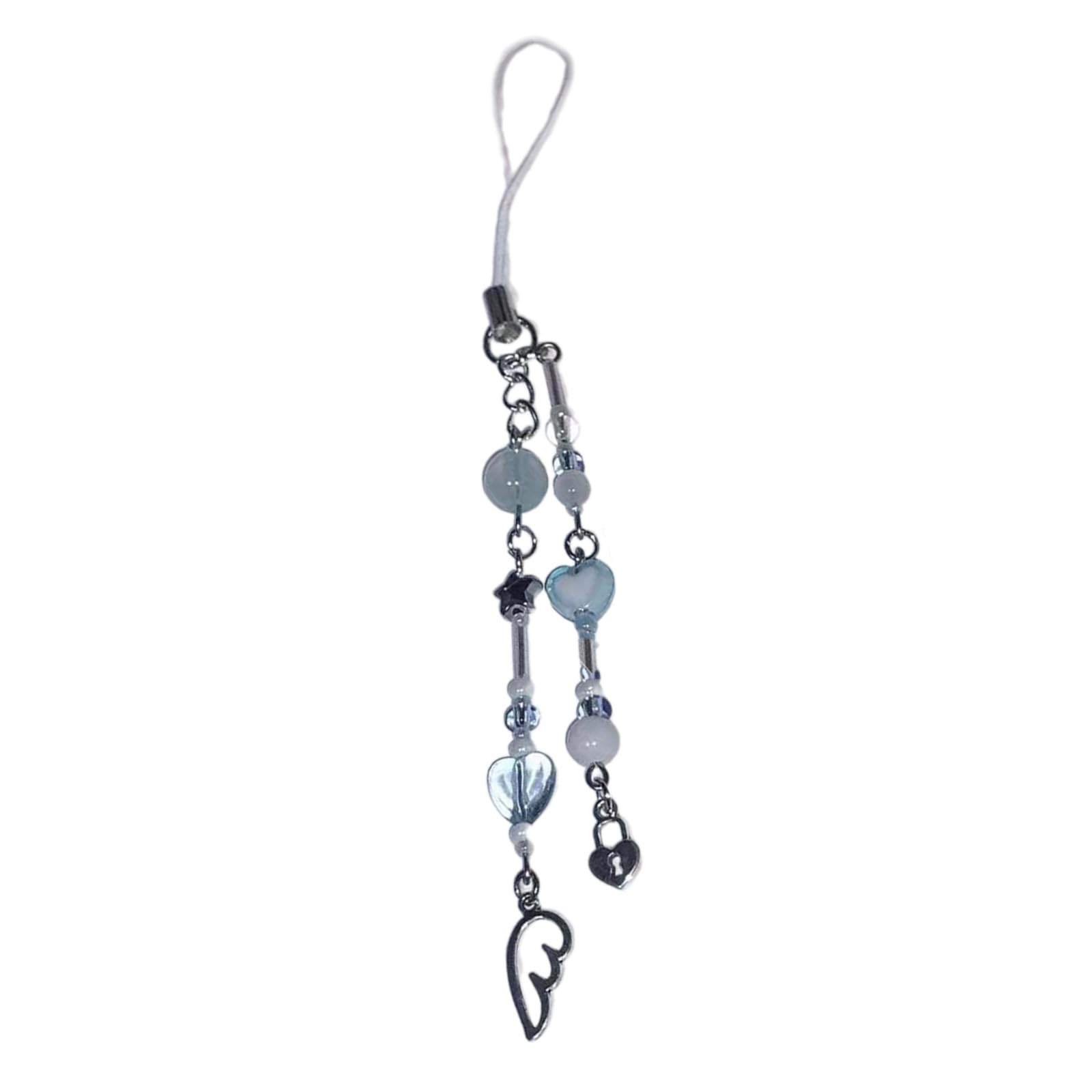 LEIQI Handmade Beaded Pendant Phone Charm Unique Keychain with Snowflake Wing Accessory for Women and Adults