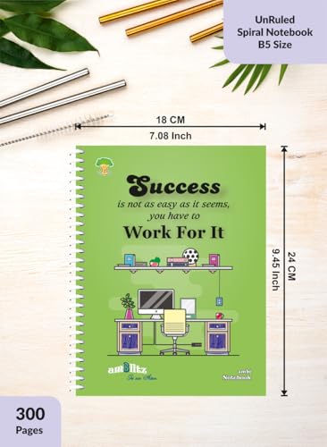Image of amblitz Spiral Notebook | 18 X 24 CM | B5 Size | School /College Students's Choice for Note Making | 70 GSM Thick White Paper | Diary Size | Personal & Office Use | (300 Pages, UNRULED Notebook)