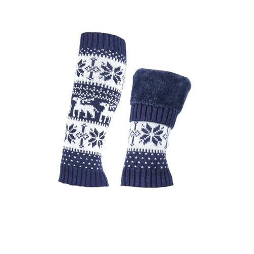 Image of Women Fall Winter Knit Leg Warmers Christmas Snowflake Elk Print Fleece Lined Boot Cuffs Holiday Socks