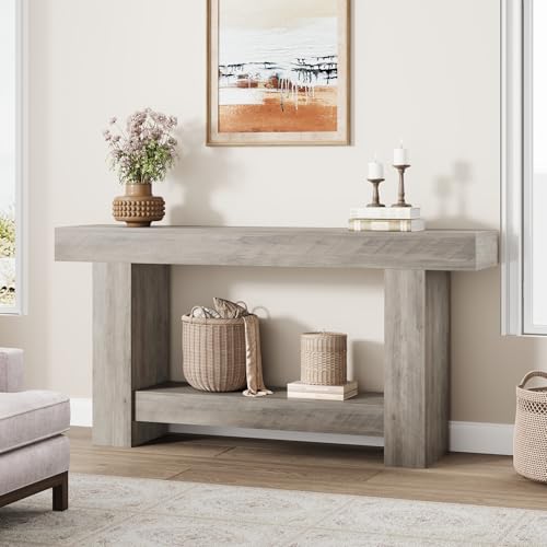 63 Inches Long Console Table for Entryway, Farmhouse Console Table for Living Room, 2-Tier Large Sofa Table with Storage, Wooden Entryway Entry Table for Entrance, Hallway