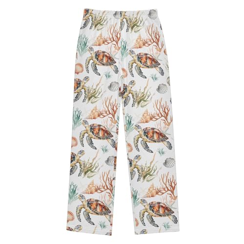 ALAZA Tortoise Pajamas Bottoms with Pockets Comfy Pjs Sleepwear Elastic Waistband Pajamas Pants Lounge Pants for 6-14 Years