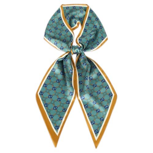 Relang Satin Scarf Mulberry Silk Printed Head Wrap Hair Band 7"" x 59"" Pine Green Ring Pattern