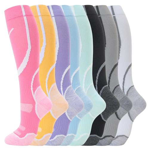 Hello Momoya Compression Socks for Women Men Circulation Knee High 8 Pairs for Nurses, Running, Travel, Athletic(S/M,Multicolor62)