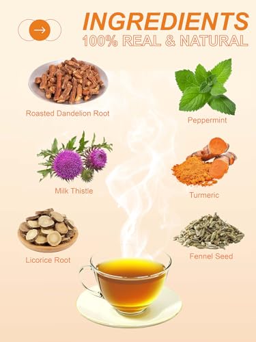 Image of TeeLux Dandelion Herbal Tea, Roasted Dandelion Root with Peppermint, Milk Thistle, Turmeric, Licorice, Roasted Aroma, Smooth & Refreshing, 100 Count