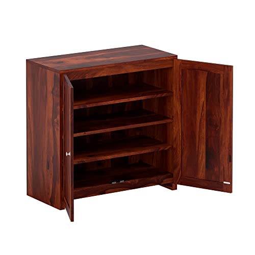 Image of Amazon Brand - Solimo Bondiss Solid Sheesham Wood Shoe Storage Cabinet, Honey Finish, 2 Doors