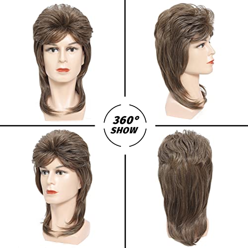 Mullet Wigs for Men Joe Dirt Emo Wig 80s Costumes Fancy Party Accessory Cosplay Wig Halloween Man x (Light Brown)