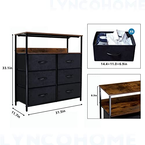 Lyncohome 6 Drawers Dresser With Shelves - Dresser For Bedroom, Closet, Clothes, Storage Tower Organizer, Chest Of Drawers, Black Dresser For Bedroom, Fabric Drawers(Rustic Brown) #TOP2