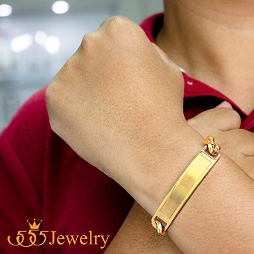 555Jewelry MNC-BR036 Mens Stainless Steel Metal Bar Plate Tag Cuban Link Curb Adjustable Jewelry Fashion Accessory Wristband Chain Id Bangle Bracelet, Yellow Gold 8 Inch thumb #2