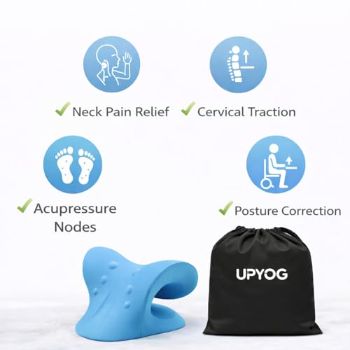 Image of Neck Support Stretcher Pillow for Neck Pain Relief | Cervical Traction Device with Acupressure Massage | Chiropractic Neck & Shoulder Relaxer | Posture Corrector for Home & Office | Sky Blue (Neck Traction Pillow)
