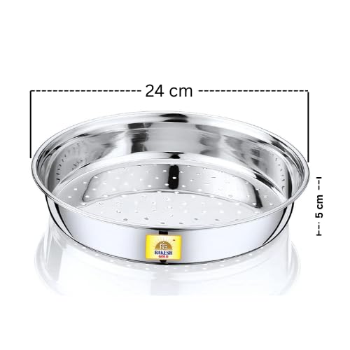 Image of Rakesh Gold Stainless Steel Colander & Strainer for Kitchen Use - Multi-Use Channi /Steel Chalni with Holes for Washing Rice, Fruits, Vegetables & Wheat (Regular Size) (Regular Size, Hole CHALNI)