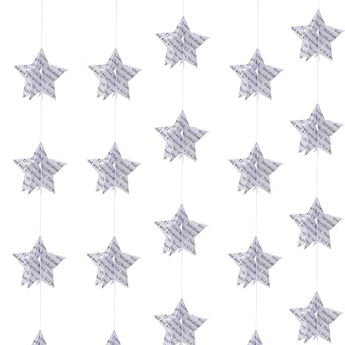 4 Pack Star Garland Book Pages Book Garland Newspaper Bunting Party Holiday Christmas Nursery Strand String Banner Wedding Garland Decorate(White) #TOP4