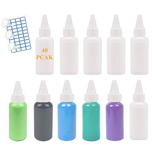 Squeeze Bottle 40 Pack 2oz Condiment Squeeze Bottles Small Plastic Dispense Squeeze Bottles Squirt Bottle with Extra 3 Funnel and 40 Stickers for Arts and Crafts,Glue,Cake Decorating,BBQ