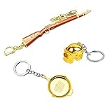 Metal Keychain 3PCS Iron Key Ring Pendant Including Red Kar98K Frying Pan and Level 3 Helmet