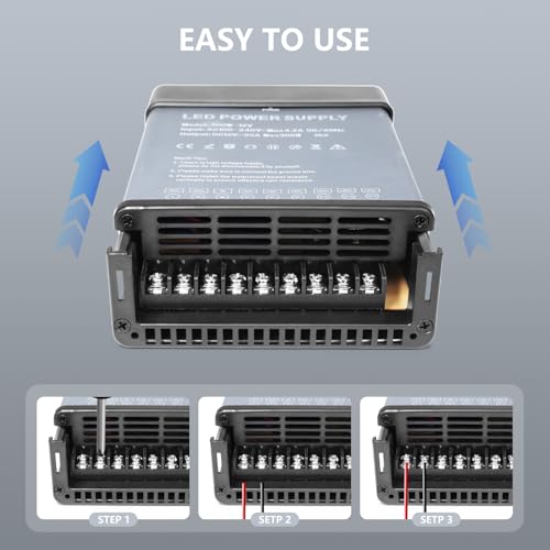 Image of 12V 200W LED Power Supply Rainproof IP44, Ultra Slim LED Transformer 100-240V AC to 12V DC 16.7A Quiet Low Volt LED Driver Constant Voltage Driver Adapter for LED Lights, Indoor & Outdoor