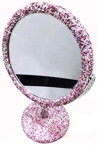 Espejo de Maquillaje Bling con Pedrería, Giratorio 360°, Rosa miniatura 3
