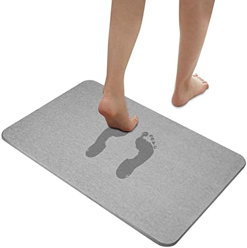Stone Bath Mat, Diatomaceous Earth Bath Mat, 23.6” x 15.4” Super Absorbent Bathroom Floor Mat, Quick Dry Bathroom Shower Mat Bathtub Mat Non-Slip, Large Rectangle Bath Stone Mat Easy to Clean (Grey)