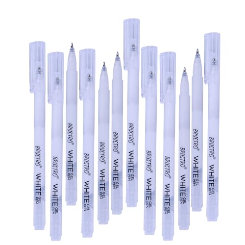Image of BRUSTRO White Gel Pen Pack of 12. (1MM tip) | Ideal for Students and Adults, Drawing, Mandala Arts, Students, Office Use, Writing, Pen Set