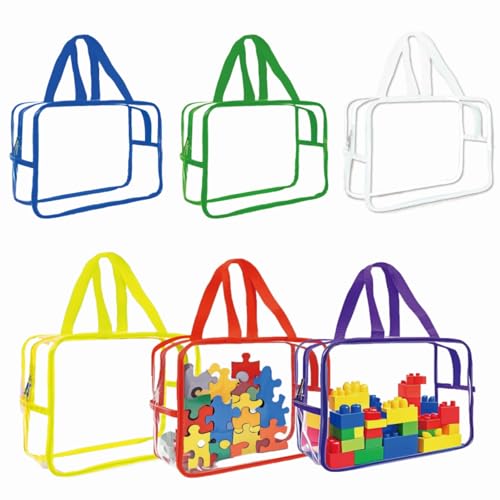 6 Packs Large Toy Storage Bags, Toy Organizer Bags with Double Zipper, Reusable Dust-Proof Waterproof Clear Thick PVC Toy Bags for Board Game, Building Blocks, Puzzle, Books, Small Crafts