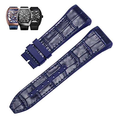 Bracelet montre silicone cuir 28mm boucle pliante bleu pour série V45 de haute manufacture
