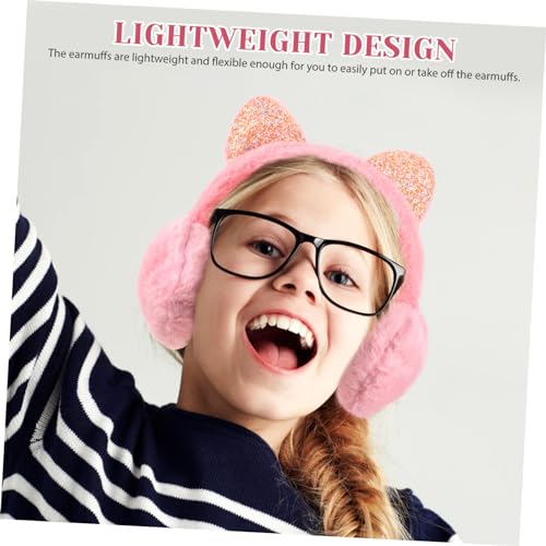 2pcs Soft Plush Cat Ear Earmuffs for Winter Ear Muffs for Boys and Girls Tail Sleep for Outdoor Activities3