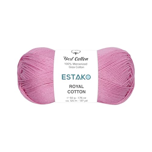 Image of Estako Royal Cotton, 100% Mercerized Giza Cotton Yarn, Soft, Super Fino 1 for Crochet and Knitting 1.76 Oz (50g) / 137 Yrds (125m) (5092 - Pink)