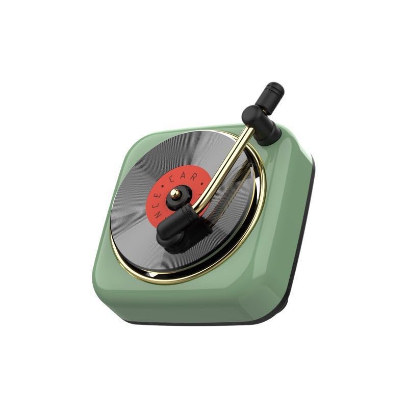 Car Air Freshener in Retro Record Player Design, CD Decorative Diffuser with Rotating Mechanism, Vintage-Inspired Aroma Diffuser for Car Vent (Green)
