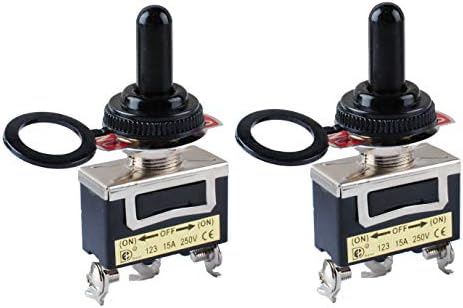 Momentary Toggle Switch (ON)-OFF-(ON) 3 Position Momentary 125V 15A SPDT with Spring Loaded Toggle Switch Metal Bat Waterproof Boot Cap Cover Heavy Duty Toggle Rocker Switch(2 pack)