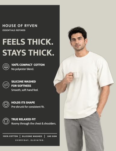 Image of Oversized T-Shirt for Men, 240 GSM Pure Cotton, Round Neck