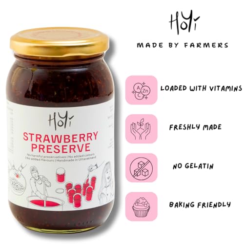 Image of HoYi Organic Strawberry Fruit Spread & Jam Preserve (250 gms) | Loaded with 62% Fruit Chunks | Zero Refined Sugar & No Preservatives | No Added Colors | Strawberry Jam for Kids & Adults