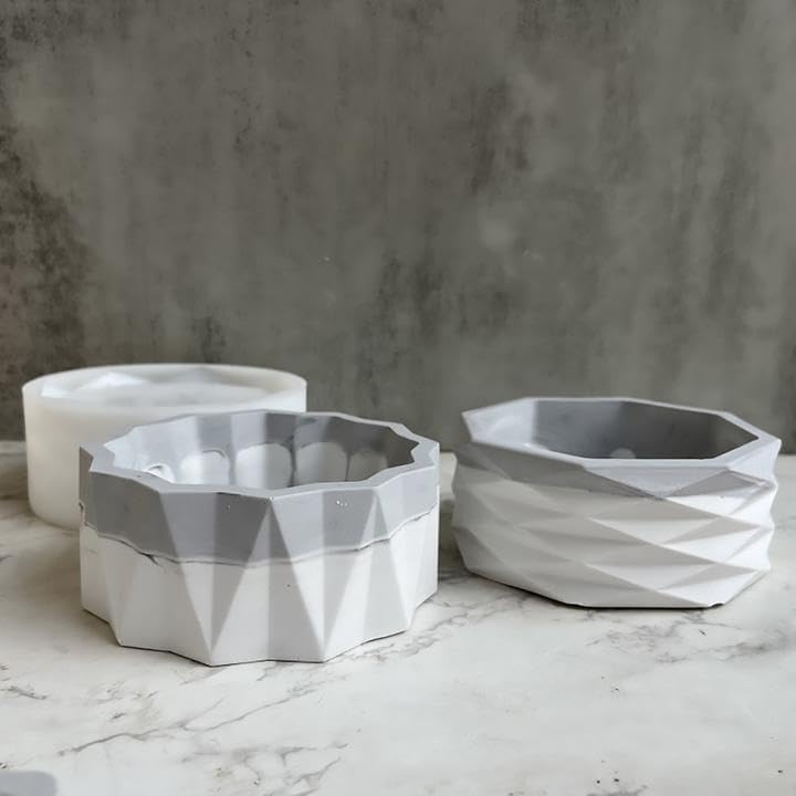 Miniatura 3 de Moldes de silicona para macetas de resina epoxi, molde geométrico redondo grande para jarrón de hormigón, arcilla para suculentas, molde para