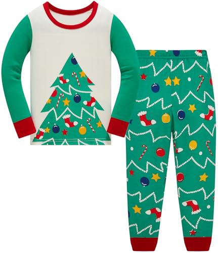 Pijamas Niño Navidad Unisex Algodon Ropa de Dormir Manga Larga Conjunto Pijamas Dos Piezas para Niña Niños 5-6 Años