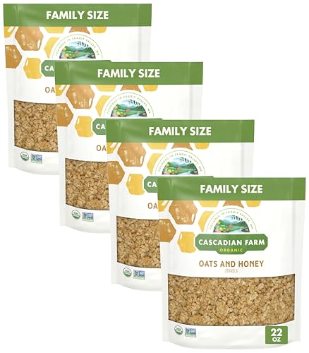 Image of Cascadian Farm Organic Granola, Oats and Honey Cereal, Resealable Pouch, Family Size, 22 oz (Pack of 4)