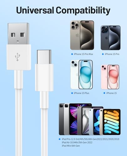 Image of Extra Long USB C Cable Fast Charging 15FT, Long USB A to USB C Cable for Apple iPhone 17 16 15 Charger Cord 5m,Type C Cable C Charger for iPhone 17 16 15 Pro Max /16 15 Plus /iPad Pro /Google-2Pack