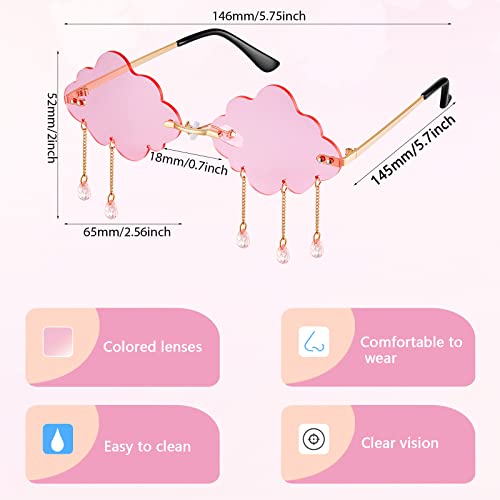 Weewooday 2 Pairs Tassel Clouds Shaped Sunglasses Rimless Men Women 90s Disco Sunglasses3