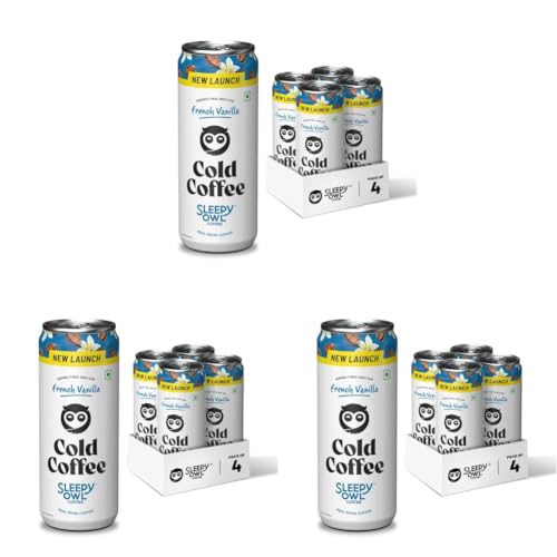 Image of Sleepy Owl French Vanilla Liquid Cold Coffee|4 X 230Ml Cans|Made With Real Milk & Coffee|No Preservatives (Pack of 3)