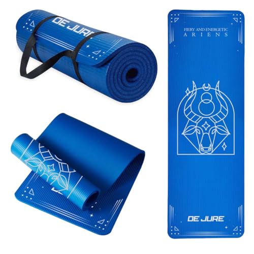 Image of De Jure Fitness Yoga Mat for Women and Men, 8mm Extra Thick Non-Slip NBR Exercise Mat for Yoga, Pilates, Gym & Floor Workouts - with Carry Strap - Aries