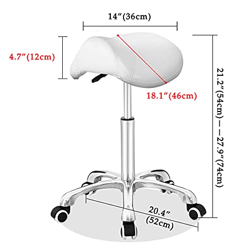 Image of Antlu Saddle Stool Rolling Chair for Office Massage Salon Technician Kitchen Spa Drafting,Adjustable Hydraulic with Wheels (Without Backrest, White)