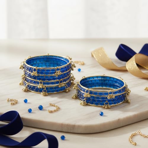 Image of Kashmiri Ghangharoo Glass Bangle| Light Weight Bangles | Traditional Transparent Fancy Glass Chudi Set for Wedding, Party|Set Of 16(12 Glass + 4 ghungroo bangles)